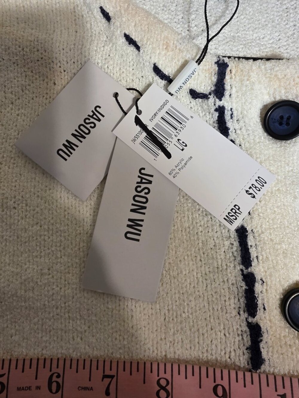 Jason Wu Stitch Detail Short Sleeve Sweater NWT Large Flawed Knit Top Ivory - Picture 9 of 13